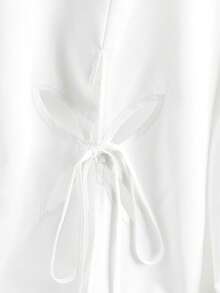GlowEve 白色蝴蝶镂空露背蝴蝶结宽松长袖衬衫 - 白色 - 查看 7
