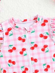 Newborn Cute Tropical Floral Ruffled Romper Headband Set Beach Vacation Hot Pink Summer - Pink - View 3