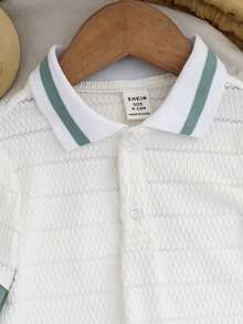 Bộ áo liền quần cho bé trai/bé gái sơ sinh, màu xanh lá cây, chất liệu vải jacquard mềm mại, thoải mái, phối màu tương phản, cổ bẻ, tay ngắn, khóa kéo nửa thân, có quần đùi hở đáy, thích hợp cho kỳ nghỉ, ở nhà và hoạt động ngoài trời. - trắng - Xem 3