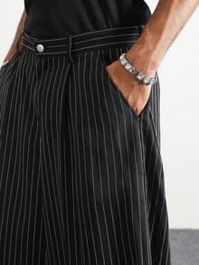 PAVTROS Men's Woven Casual Striped Loose Fit 7/8 Pants - Black - View 5