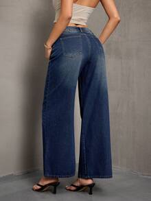 SHEIN ICON Women's Casual Washed Flare Leg Jeans, Suitable For Vacation, Daily Wear, And Commuting - Blue - View 2