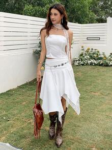 EastFlair Women's Floral Jacquard Snap Button Design Fashion Tube Top - White - View 5