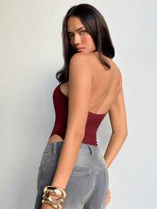 Aloruh Music Festival Circle Decor Halter Bodysuit - Burgundy - View 2