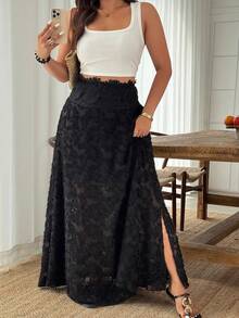 Weeklong Plus Size Women Lace High Waist Casual Versatile Daily Wear Skirt - Black - View 4