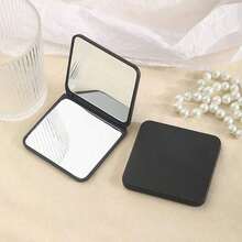 1pc Small Portable Handheld Folding Makeup Mirror For Women, Double-Sided Mirror For Dorm Room, School, Travel, Home Use Best Gifts Birthday Graduation Home Decor Back To School Room Decor School Supplies - Black - View 2