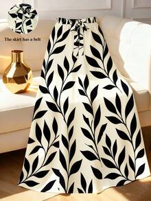 GlowEve CURVE Chân váy cỡ lớn in họa tiết, thắt eo, thanh lịch và thời trang. - Màu be - Xem 1
