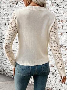 Breezaya Women's Apricot V-Neck Perforated Button Cardigan, Fashionable Versatile Minimalist Design, Suitable For Spring/Summer, Beach Vacation - Apricot - View 2