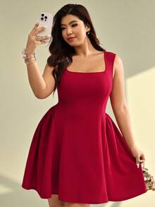 Auralis 新款红色中国新年情人节派对收腰喇叭领大码女式优雅浪漫生日派对连衣裙 - 紅色 - 查看 1