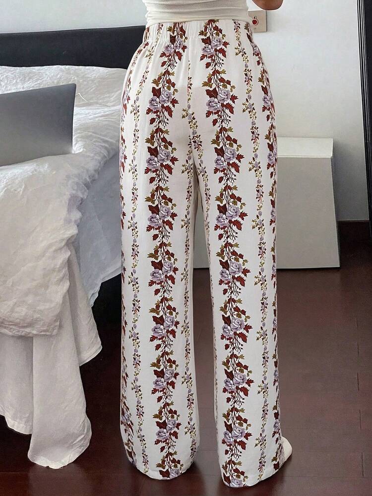 Vacation Floral Print Loose Women Pajama Bottoms