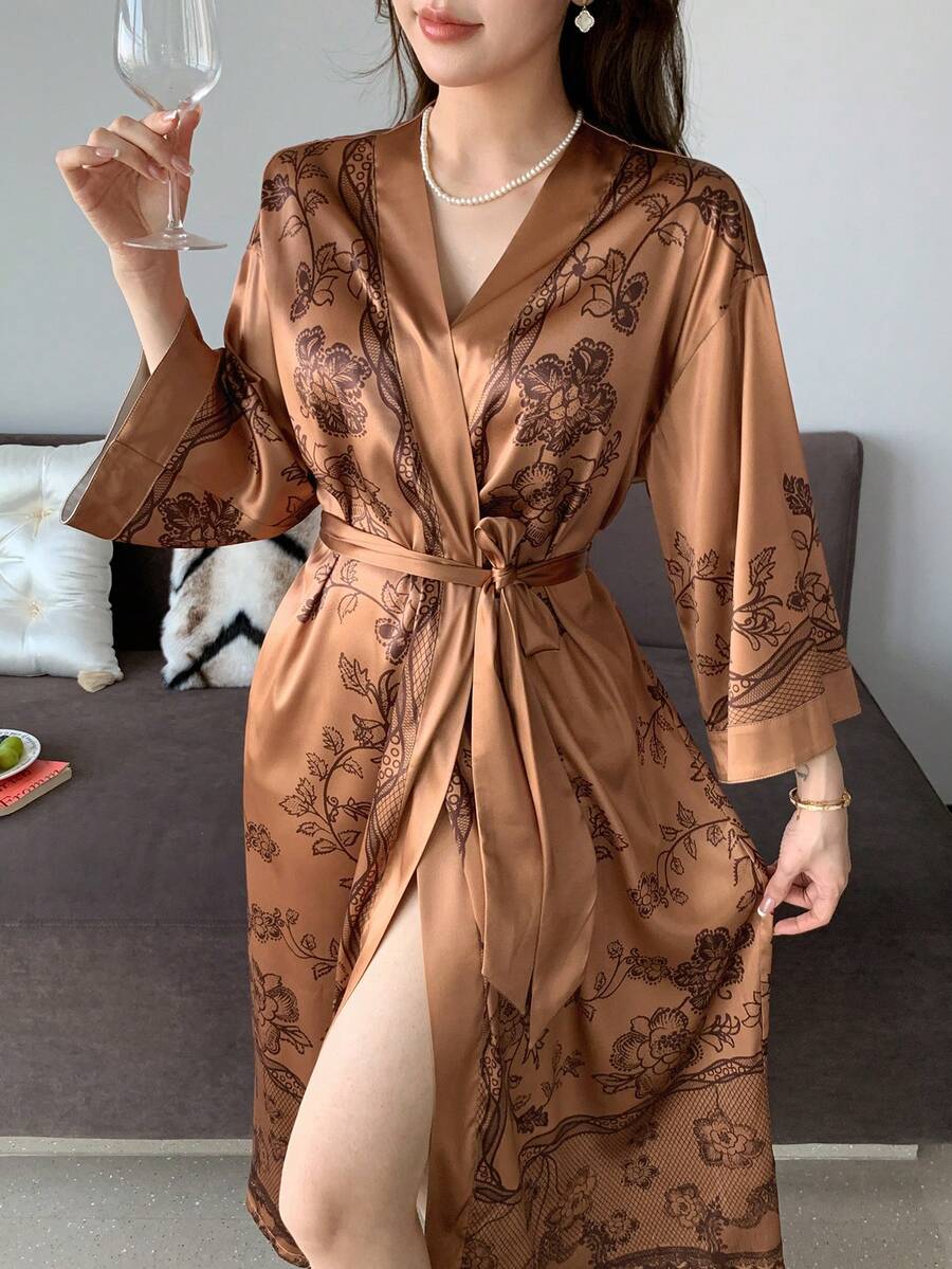 DAZY Áo choàng nữ kiểu dáng thường ngày, in họa tiết, thắt eo. - Màu be - Xem 1