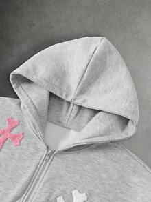 PAVTROS 男士十字贴花拉链连帽卫衣 - 灰色 - 查看 4