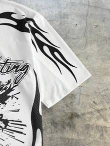 AXEPEAK Camisa polo casual de hombre con cuello vuelto, estampado de letras y ojos, para verano - Blanco - Ver 3