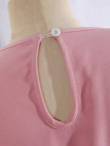 SHEIN Elegantes Kleid für Tween Mädchen, modisches, anmutiges Qualitätskleid für Tween Mädchen Frühling/Sommer, Doppellagiges Design mit großen Volantärmeln und 3D-Perlen-Plissee-Kleid, hochwertiges Kleid geeignet für den täglichen Gebrauch, Abschlussfeier, Hochzeit und verschiedene Anlässe - Pink - Übersicht 5