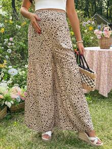 SHEIN Maternity Summer Ditsy Floral Loose Wide-Leg Pants - Khaki - View 4