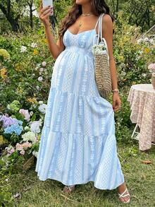 SHEIN 孕妇度假休闲几何印花无袖连衣裙 - 藍色 - 查看 6