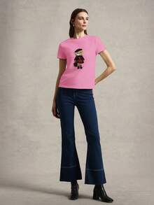 Briarwyn 休闲卡通针织圆领短袖修身女式T恤 夏季商务休闲女式纯棉印花T恤 粉色 - 粉色 - 查看 4