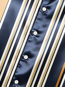 Manfinity RSRT 男士条纹印花短袖休闲衬衫，丝滑缎面衬衫，短袖纽扣衬衫，轻薄夏季衬衫，适合海滩、办公室和休闲外出，送给爱人、家人和男友的最佳礼物 - 彩色 - 查看 5