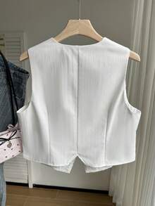 SHEIN EZwear 加大码白色镂空雪纺背心，适合通勤，春夏穿着 - 白色 - 查看 2