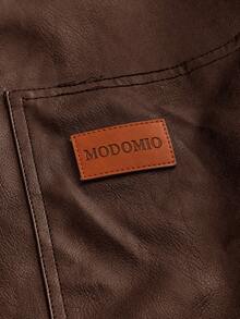 HIMLAND Men's Coffee Brown Western Style Polyurethane Jacket With Collar Long Drop Shoulder Sleeves And Zipper Details - Coffee Brown - View 5