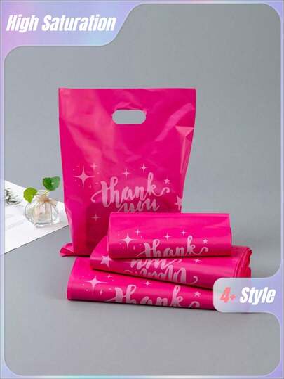50pcs Rose Thank You Gift Bags, Plastic Bags For Small Business, Shopping Bags, Ideal For Festival, Birthday, Party Favors, Wedding Gift Packaging, Suitable For Gifts, Parties, Shops, Boutiques, Etc.