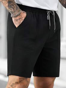 Manfinity CasualCool 男士黑色休闲抽绳腰短裤 - 黑色 - 查看 3