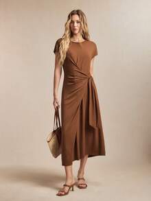 BizChic 2026春夏新款系带中长连衣裙，适合通勤、商务、工作、社交场合和日常休闲穿着。 - 棕色 - 查看 2