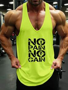 GymBeat Men's Lime Green Summer Gym Tank Top,Boyfriend Style Slogan Graphic Racer Back Sports Workout Tops Pack,Athleisure Breathable Lightweight Muscle Tee - Lime Green - View 4