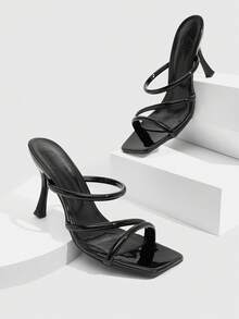 CUCCOO SZL Sandales à talons hauts stilettos décorées d'orchidées fuchsia métalliques pour femmes, convenant aux vacances et aux fêtes de Noël - Noir 3 - Voir 6