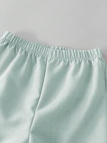 SHEIN Explorewe 男童休闲纯色短袖衬衫短裤套装（2件套），适合日常休闲、度假、运动、上学、户外活动、夏季穿着。 - 綠色 - 查看 5