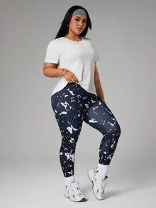 Rhythm Era 3pcs/Set Women's Casual Sports Printed T-Shirt, Tank Top & Leggings - Black and White - View 6