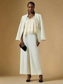 Briarwyn 女士纯色吊带蕾丝边不对称下摆宽松衬衫 - 杏色 - 查看 3