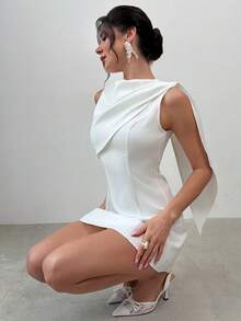 Firerie Đầm mini trắng dáng chữ A thanh lịch, tối giản, trang nhã, tinh tế dành cho nữ, thích hợp mặc hàng ngày, đi làm, đi nghỉ mát. - trắng - Xem 6