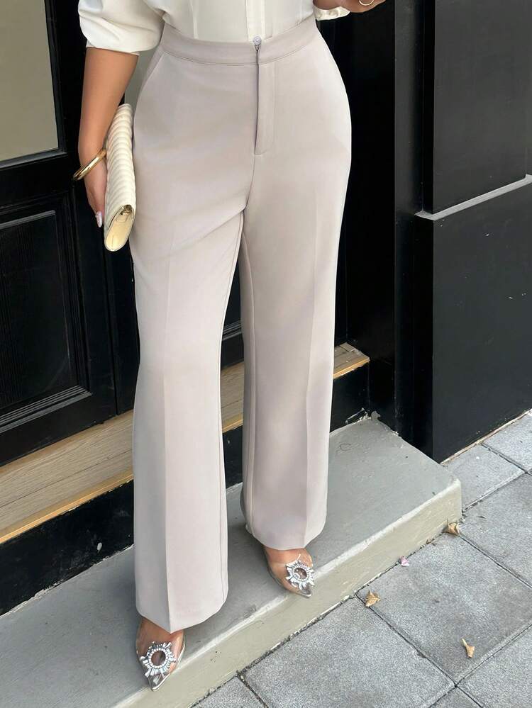 Dazy Plus Solid Color Loose Straight Leg Casual Black Pants, All Season Long Style