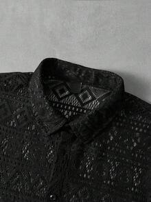 PAVTROS 男士镂空衬衫 - 黑色 - 查看 5