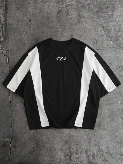 AXEPEAK Men's Contrast Graphic Print Casual Round Neck Short Sleeve T-Shirt, Summer