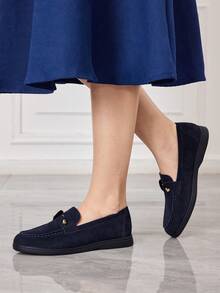 Sleekvia Casual Versatile Commuting Fringe Decor Flat Loafers - Blue - View 4