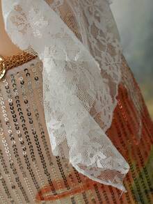 EgrlEra Áo croptop gợi cảm bằng vải ren, buộc dây phía trước, dành cho nữ. - trắng - Xem 6