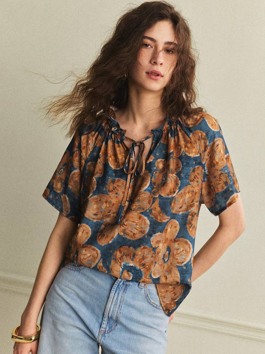 Écloséra New Summer Tops, Summer Outfits, Women's Shirts, Floral Shirts, Heather Gray Women's Casual Tops, Elegant Women's Party Tops, Women's Beach Outfits, Women's Summer Holiday Outfits, Graduation Ceremony Tops, Mother's Outfits, Women's Casual Shirts. - Blue - View 1