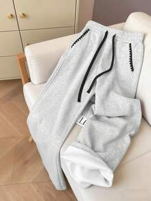Resyla Women's Casual Thermal Lined Drawstring Waist Sweatpants, Autumn/Winter - Grey - View 3