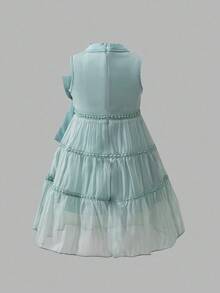 Elladie kids 少女公主风薄纱3D蝴蝶中长优雅连衣裙 - 綠色 - 查看 2