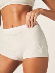 Missguided x Playboy Double Layer Comfort Bralette And Boxer Brief Set Soft Cotton Blend Matching Intimates Lounge Sleepwear Everyday Essentials - Grey - View 4