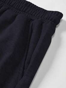 Manfinity Homme Plus Size Men's Summer Casual Distressed Contrast Drawstring Waist Shorts - Navy Blue - View 7