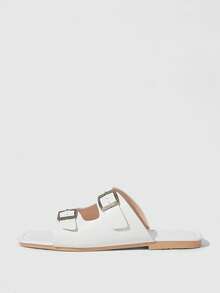 HighSole 女士平底凉鞋 舒适搭扣套脚凉鞋 - 白色 - 查看 2
