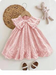 SHEIN LMoss Kids Robe d'été mignonne pour bébé fille avec col Peter Pan brodé de fleurs, couleur abricot - Rose bonbon - Voir 8