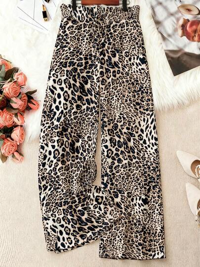 EMERY ROSE Plus Size Women Leopard Print Long Pants Wide Leg Pants Animal Print Pants Cheetah Print Pants High Waisted Pants