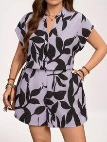 Comfylo Bộ jumpsuit mùa hè cỡ lớn phong cách boho với họa tiết hình học bất đối xứng dành cho nữ, Trang phục mùa hè cho nữ, Bộ đồ liền thân thường ngày cho nữ, Áo liền quần cho nữ, Bộ đồ liền thân mùa hè thường ngày cho nữ, Trang phục mùa hè xuân cho nữ, Váy - Màu Lilac Tím - Xem 5
