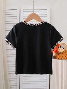 SHEIN 女童圆领短袖蝴蝶结印花豹纹图案休闲百搭T恤，夏季 - 彩色 - 查看 7