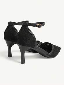 CUCCOO CHICEST Women Shoes Pointed Medium High Heel Black Lace Ankle Strap Hollow Women's High Heel Shoes Fashion Elegance Sexy Wedding Party Hollow Women's Shoes - Black - View 5