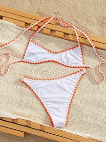 Swim Vcay Ladies Beach Music Festival Spring/Summer Sea Star Print Shell Flower Teeth Sexy Vacation Style Ladies Bikini Two Pieces Set - Multicolor - View 2