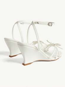 CUCCOO CHICEST White DIY Beaded Design Fashionable Thin Strap Daily Commute Strap Wedge Sandals - White - View 5